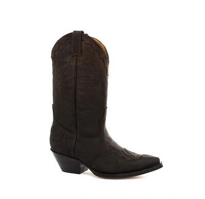 Pre-owned Grinders Arizona Hi Unisex Leather Cuban Heel Cowboy Boots Brown