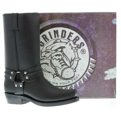 Pre-owned Grinders Renegade Hi Black Unisex Leather Boot Cowboy Western Bikers High Boot