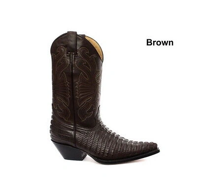 Pre-owned Grinders Carolina Brown Croc Mens Western Cowboy Boots