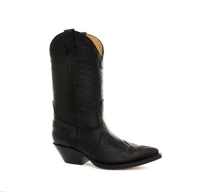 Pre-owned Grinders Arizona Hi Unisex Leather Cuban Heel Cowboy Boots Black