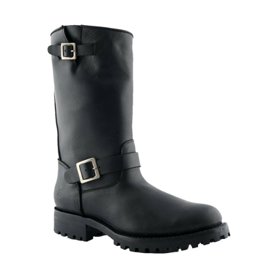 Pre-owned Grinders Mens Engineer Wild One Black Biker Boots Western Combat Leather Buckle