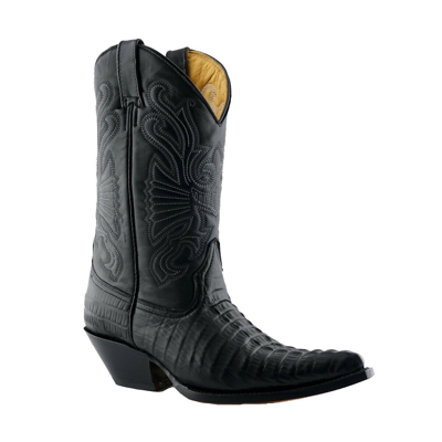 Pre-owned Grinders Mens Carolina Black Boots Croc Western Cowboy Boots