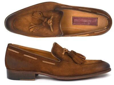 Pre-owned Paul Parkman Mens Shoes Loafer Brown Antique Suede Tassel Handmade Tab32fg