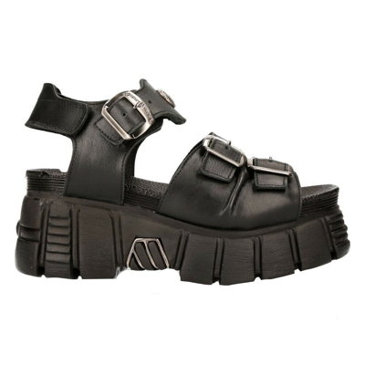 Pre-owned New Rock Rock Boots M-bios101-c2 Unisex Metallic Black 100% Leather Sandal Punk Rock