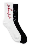 Hugo Two-pack Of Ribbed Short Socks With Stacked Logo In White