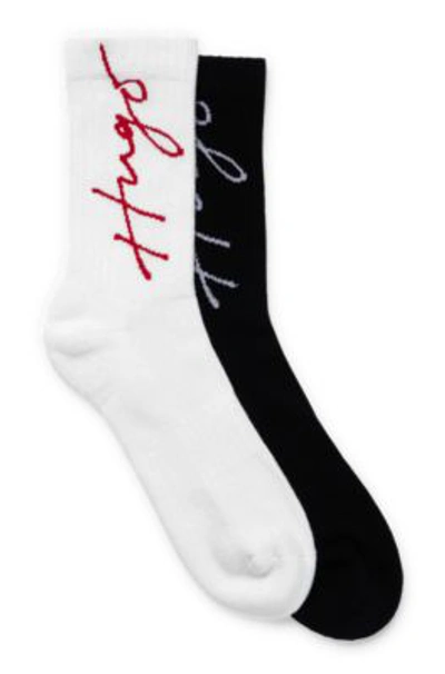 Hugo Two-pack Of Ribbed Short Socks With Stacked Logo In White