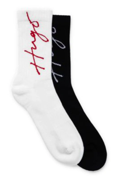 Hugo Boss Two-pack Of Ribbed Short Socks With Stacked Logo In White