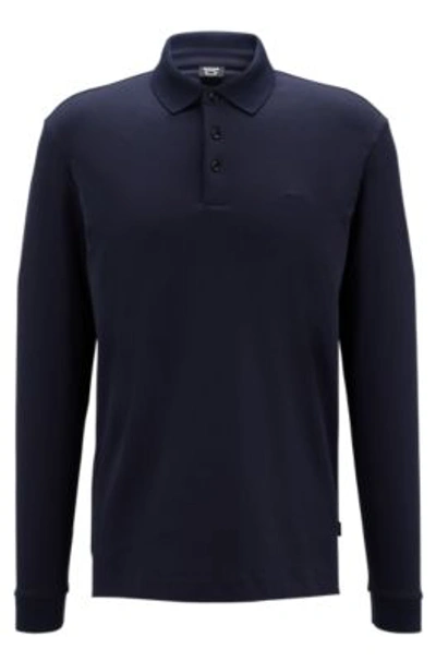 Hugo Boss Organic-cotton Polo Shirt With Embroidered Logo In Dark Blue