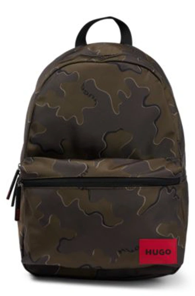 Hugo Camouflage-print Backpack With Red Logo Label- Patterned Men's Backpacks