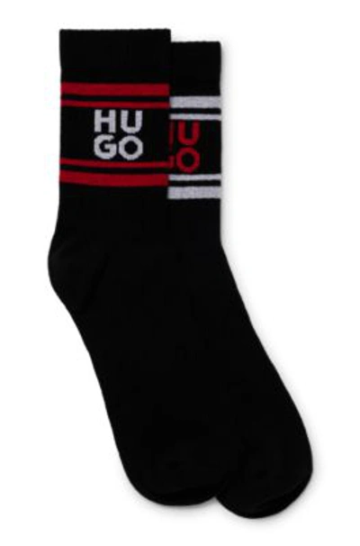 Hugo Two-pack Of Ribbed Short Socks With Stacked Logo In Black