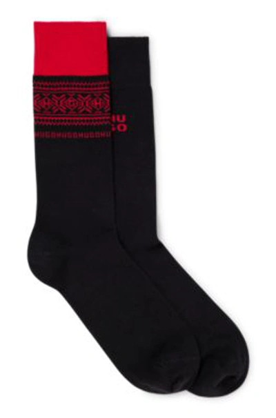 Hugo Two-pack Of Regular-length Socks With Logo Details In Black