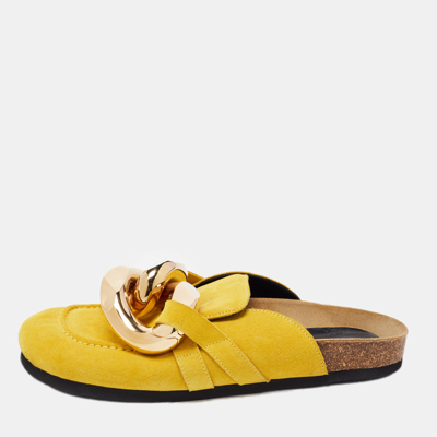 Pre-owned Jw Anderson Yellow Suede Chain Link Accents Flat Slides Size 40