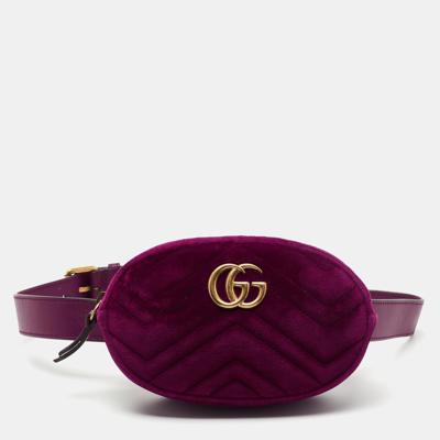 Pre-owned Gucci Purple Matelass&eacute; Velvet Gg Marmont Belt Bag