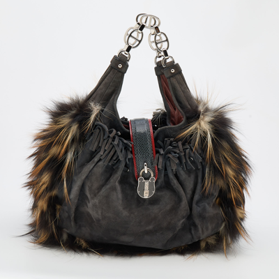 Pre-owned Loewe Multicolor Racoon Fur/lizard And Suede Chain Hobo