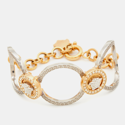 Pre-owned Versace Gold Tone Crystal Medusa Bracelet