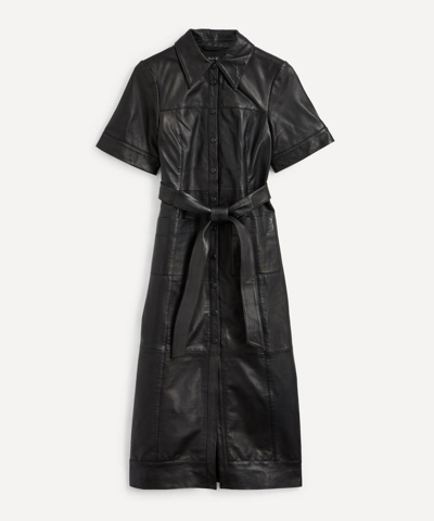 Aligne Gitty Belted Leather Midi Dress In Black