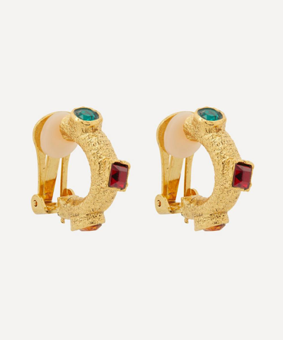 Kenneth Jay Lane 22ct Gold-plated Multicoloured Gemstone Clip On Hoop Earrings