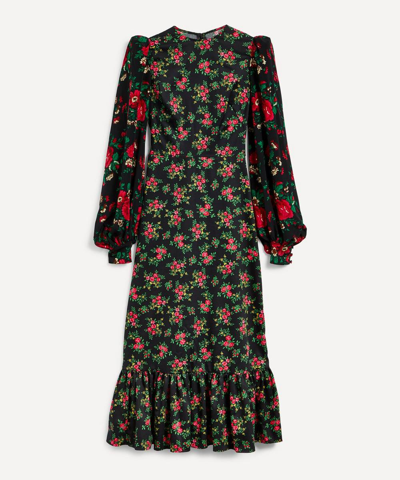 The Vampire's Wife Villanelle Floral-print Cotton Midi Dress In Black