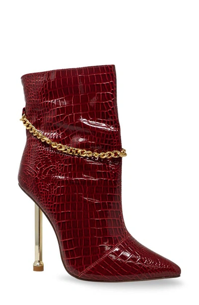 Chase & Chloe Chain Embellished Stiletto Heel Bootie In Red Croc