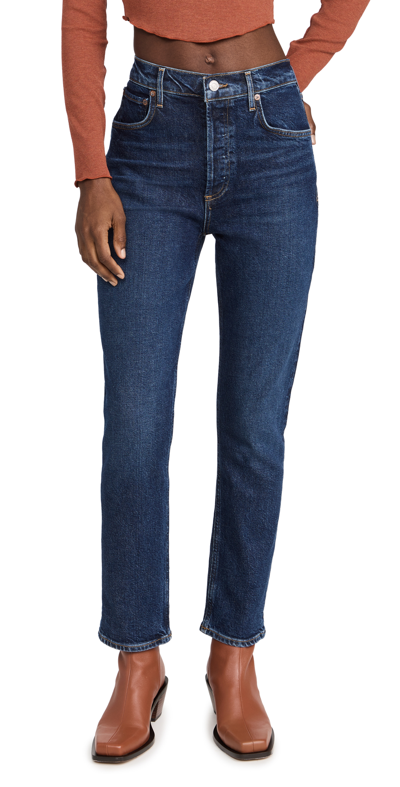 Agolde Riley High-rise Tapered Jeans In Blue