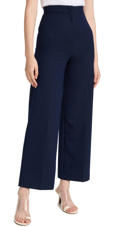 Bardot Pin Stripe Wide Leg Trousers In Blue
