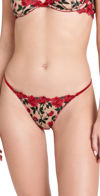 FLEUR DU MAL ROSES AND THORNS EMBROIDERY THONG ROUGE