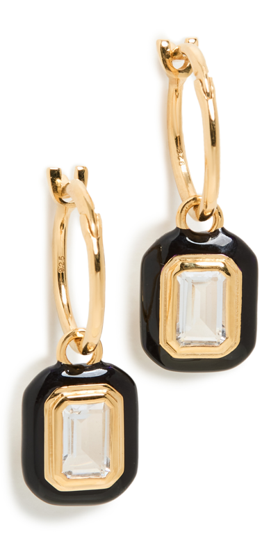 Missoma Black Stone And Enamel Charm Hoops In 18ct Gold Plated Vermeil/crystal Quartz