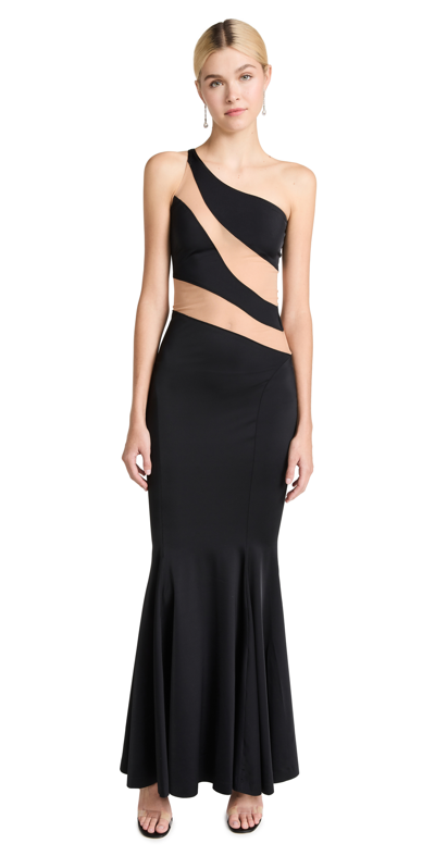 Norma Kamali Snake One-shoulder Mesh-paneled Stretch-jersey Gown In Nero