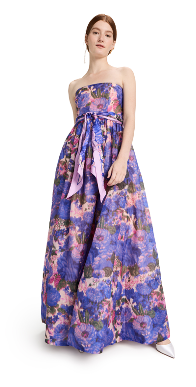 Zimmermann High Tide Belted Floral-print Linen And Silk-blend Midi Dress In Purple