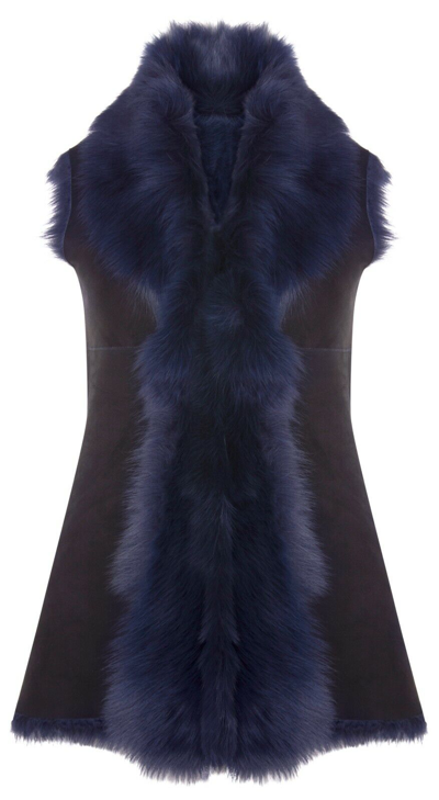 Pre-owned Infinity Navy Blue Ladies Women's Soft Real Toscana Sheepskin Leather Gilet Waistcoat