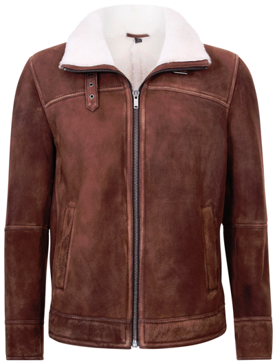 Pre-owned Infinity Leather Men's Brown/cream Shearling Sheepskin Bomber Leather Flying Jacket