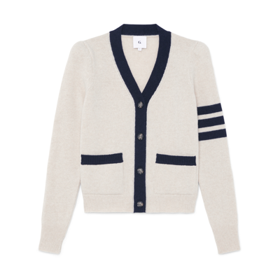 G. Label Dimatteo Puff-sleeve Varsity Cardigan In Ivory,navy