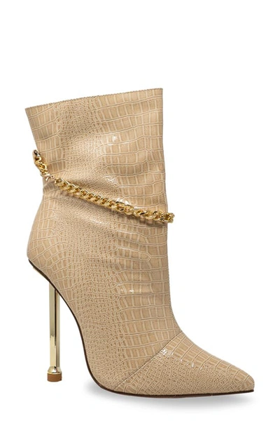 Chase & Chloe Chain Embellished Stiletto Heel Bootie In Nude Croc