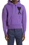 Ami Alexandre Mattiussi Ami De Coeur Logo Intarsia Hoodie Sweater In Purple/ Black/ 501