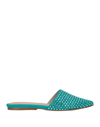 Eddy Daniele Woman Mules & Clogs Turquoise Size 6 Leather, Swarovski Crystal In Blue