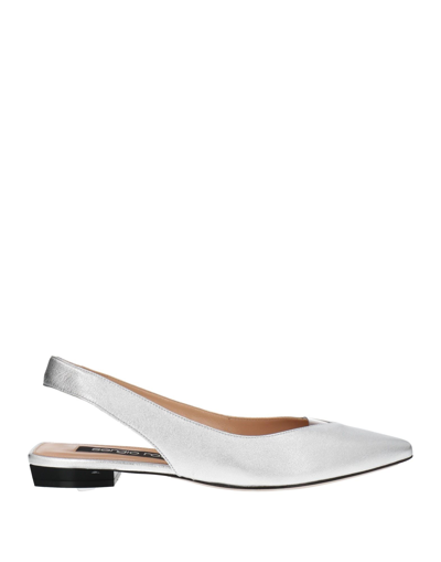 Sergio Rossi Slingback Leather Flats In Silver