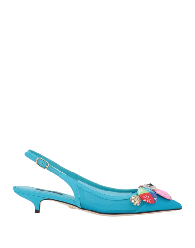 DOLCE & GABBANA DOLCE & GABBANA WOMAN PUMPS AZURE SIZE 7.5 POLYAMIDE, VISCOSE, GOAT SKIN