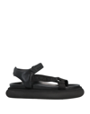 MONCLER MONCLER WOMAN SANDALS BLACK SIZE 7 TEXTILE FIBERS, SOFT LEATHER