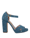 RUPERT SANDERSON RUPERT SANDERSON WOMAN SANDALS BLUE SIZE 7 TEXTILE FIBERS