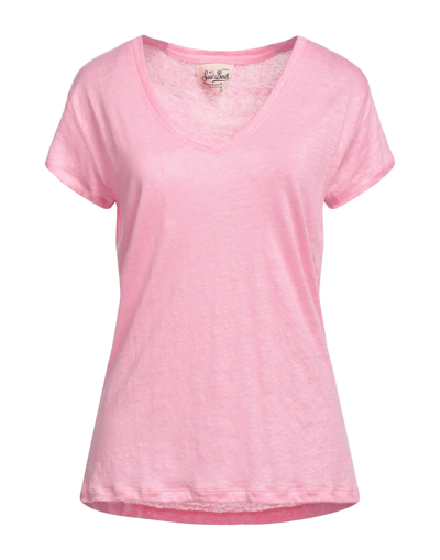 Mc2 Saint Barth V-neck Linen T-shirt In Pink