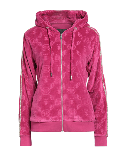 PHILIPP PLEIN PHILIPP PLEIN WOMAN SWEATSHIRT FUCHSIA SIZE M COTTON, POLYESTER, GLASS, METAL 
