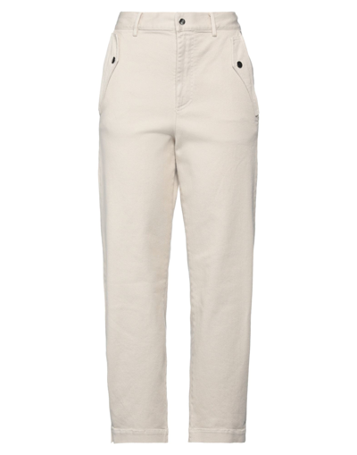 Merci .., Woman Pants Beige Size 10 Cotton, Elastane In White