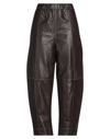 Ganni Womens Mole Tapered Topstitched Leather Trousers 8 In Brown