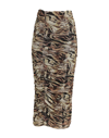 TOPSHOP TOPSHOP TOPSHOP MESH ANIMAL PRINT RUCHED MIDI SKIRT IN NEUTRAL WOMAN MAXI SKIRT OCHER SIZE 6 POLYEST