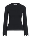 Valentino Scalloped Fluted Stretch-knit Sweater In Black