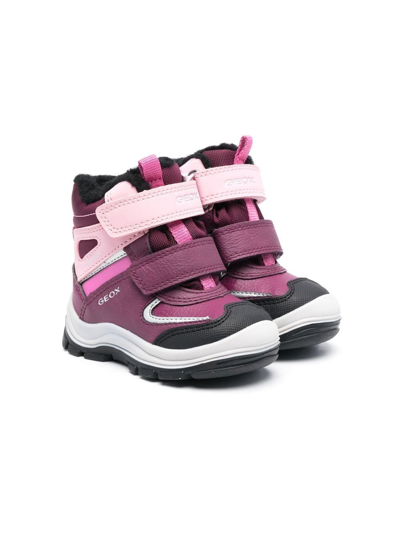 Geox Kids' Flannel Abx Touch-strap Boots In Pink