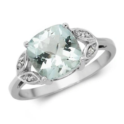 Pre-owned So 0.013ct Diamant & Kissen Aquamarin Ring Grössen J-q