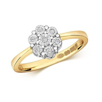 Pre-owned So 0.05ct Diamant Illusion Platte Haufen Ring Grössen J-q Gelbgold