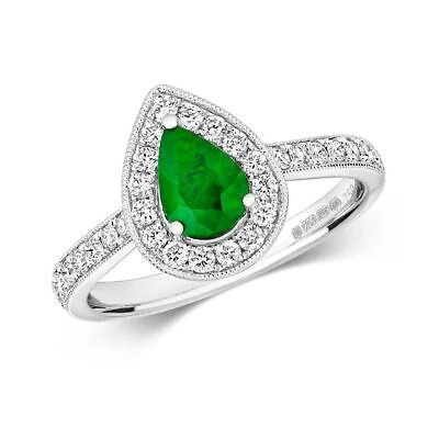 Pre-owned Emerald 0.35ct Diamant Klaster Birne  Ring Grössen J-q