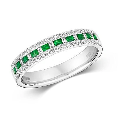 Pre-owned Emerald 0.23ct Diamant Ewigkeit  Ring Grössen J-q